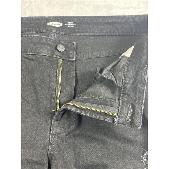Old Navy Power Slim Straight Jeans Mid Rise Distressed Black Size 16 - Picture 4 of 8